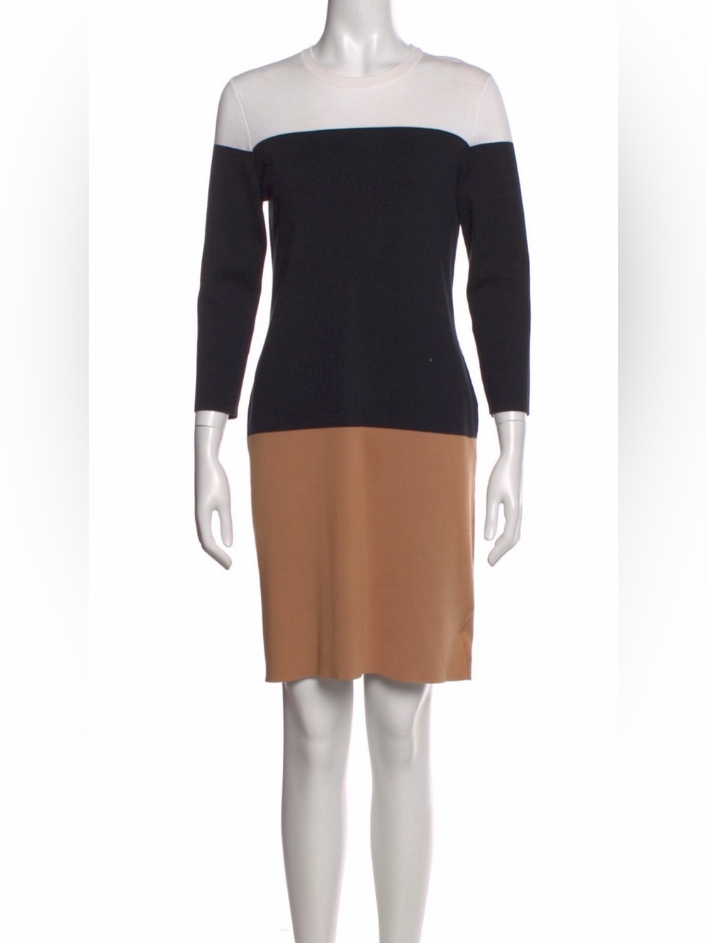 Michael Kors Long Sleeve Colorblock Sheath Dress in White, Black & Brown